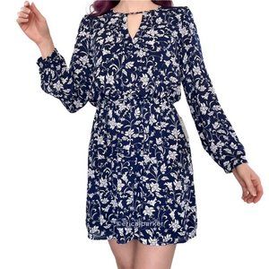 Express NWT Long Sleeve Mini Dress Tropical Navy Blue White Floral Size XS
